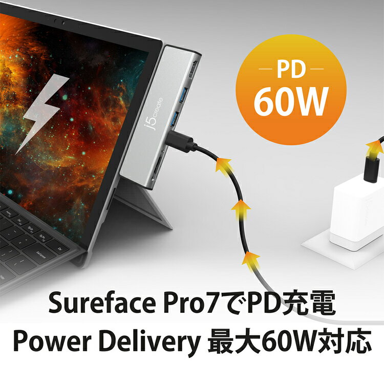 J5 Create Surface Pro 7専用 ミニ ドッキングステーション ブラック マルチハブ 期間限定今なら送料無料 Power 超スリム設計 Usbハブ 最大60w アルミニウム筐体 Jcd324s Ej Delivery