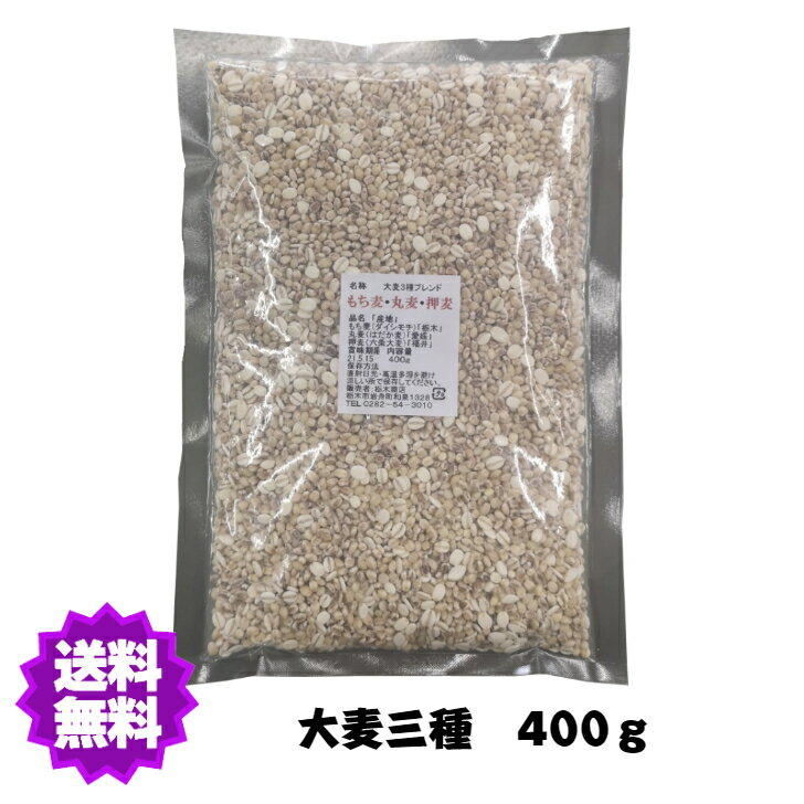 【送料無料】大麦3種ブレンド 400g もち麦 丸麦 押麦/ダイシモチ/はだか麦/六条大麦（産地は変動します）雑穀【大麦三種小】