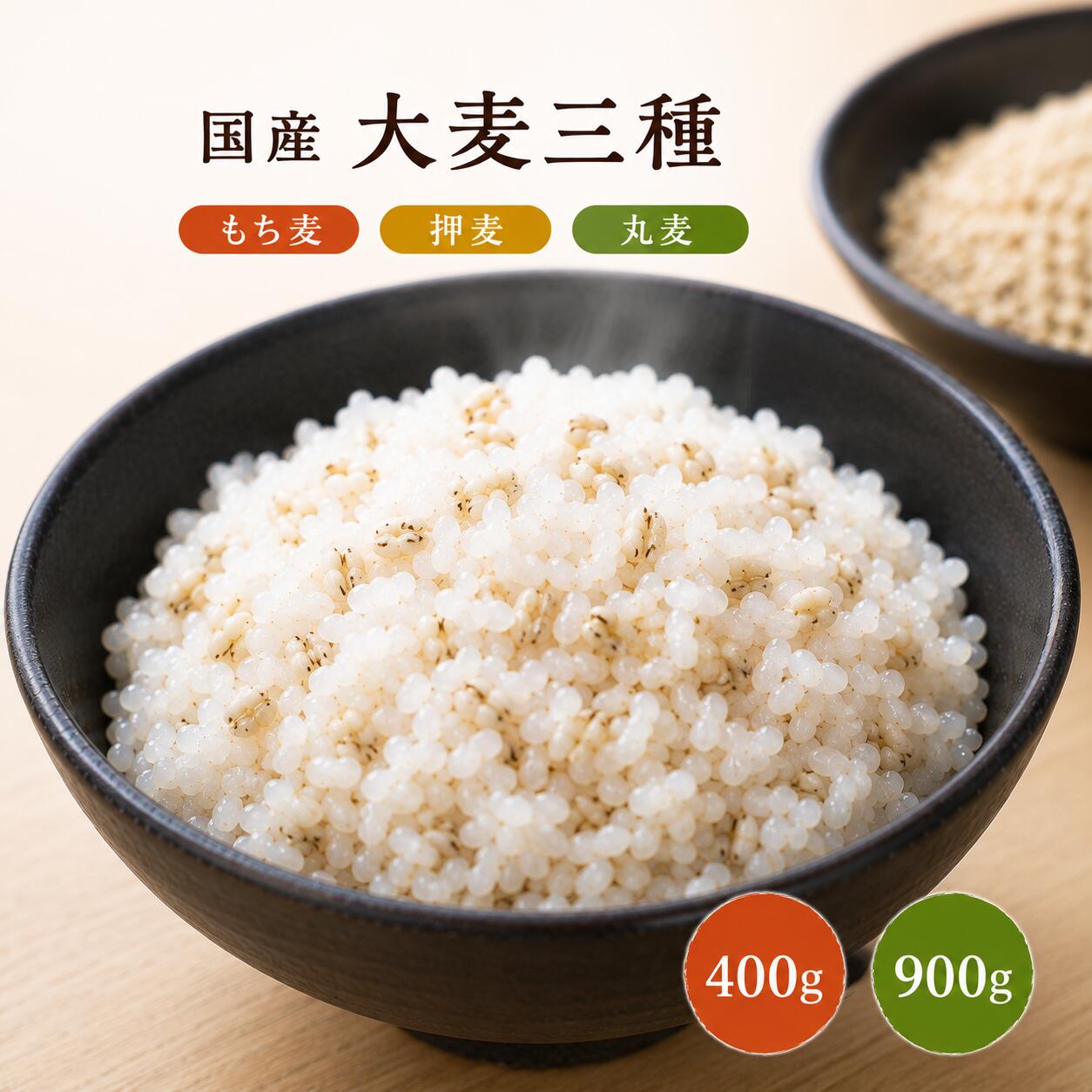 大麦3種ブレンド 400～900g 国産 もち麦・丸麦・押麦 送料無料 雑穀米 ダイシモチ はだか麦 六条大麦 混ぜるだけ 産地は変動します