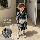 セットアップ キッズ 子供服 男の子 上下セット 半袖Tシャツ ハーフパンツ 半ズボン クルーネック ボーダー ポケット付 ウエストゴム ビッグシルエット 外遊...