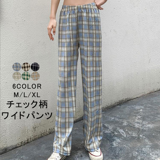 ハイウエスト シンプル ベルト付き チェック柄カジュアル パンツ 楽天市場】ワイドパンツ ハイウエスト(柄チェック