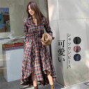 シャツワンピース チェック レディース 長袖 カジュアル ミモレ丈 おしゃれ 可愛い フェミニン レトロ ボタン ウエストベルト ゆったり 体型カバー きれいめ...