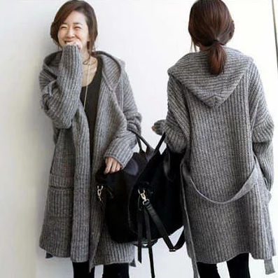 ニットカーディガン レディース 長袖 アウター 無地 フード付き ロング丈 厚手 ポケット付き ゆったり 体型カバー きれいめ 着痩せ 柔らかい おしゃれ カジュアル 通勤 秋冬 新作 送料無料