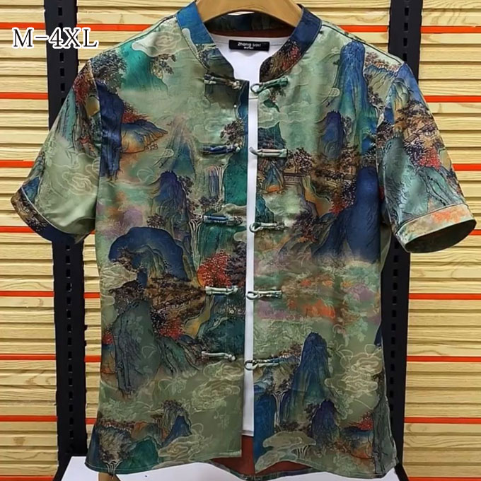 シャツ 半袖シャツ メンズ サマーシャツ ブラウス 無地 チャイナ風 チャイナシャツ 唐装シャツ 中式上..