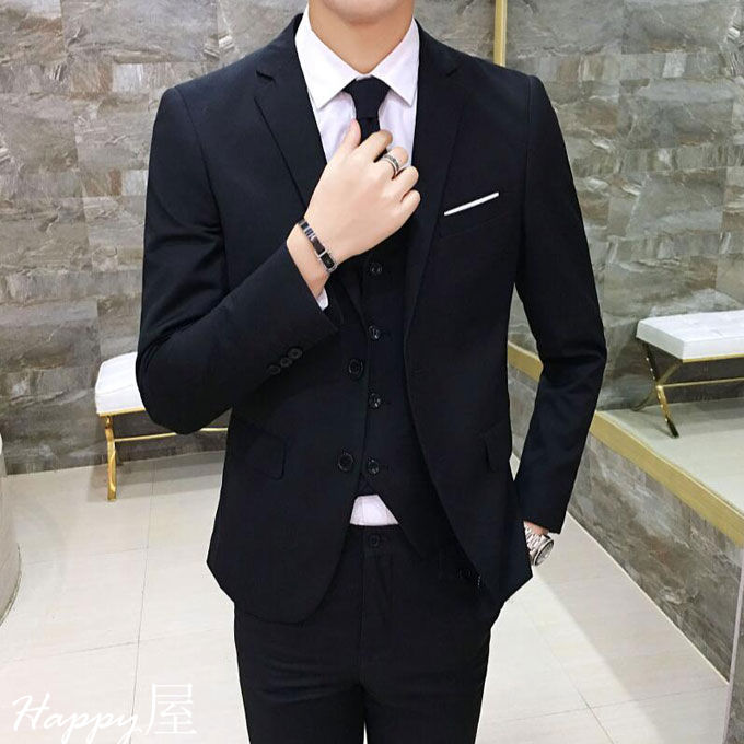 3点セット メンズ スーツ テーラードジャケット+ベスト+パンツ 長袖 細身 ビジネス スリム 無地 成人式 就活 紳士 冠婚葬祭 春秋 送料無料