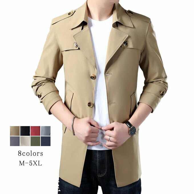 【全品ポイント10倍】トレンチコート メンズ スプリングコート ミディアム丈 ジャケット ビジネスコート シンプル コート 大きいサイズ 通勤 フォーマル 春 秋 アウター 送料無料