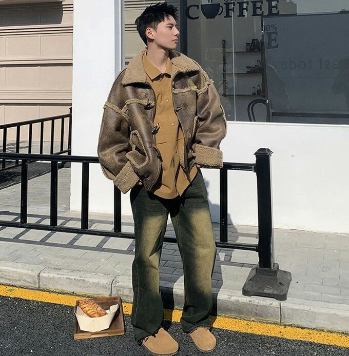 ブルゾン メンズ フェイクムートンジャケット ムートンジャケット ムートコート ショートムート 裏ボア ライダースジャケット アウター ジャケット スエード 厚手 暖かい 防風 防寒 ゆったり オーバーサイズ ストリート ファッション 冬服 送料無料