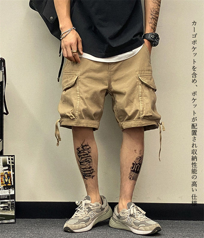 HAPPY屋のカーゴパンツ ショートパンツ ハーフパンツ 短パン ボトムス ミリタリーパンツ カーゴショーツ 膝丈 短パン 半ズボン カジュアル アウトドア 無地 シンプル おしゃれ 大きいサイズ ゆったり 夏 夏物 送料無料｜アングル3