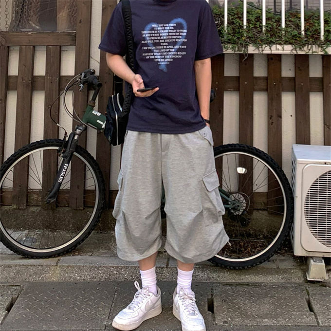 ショートパンツ メンズ ワイドシルエット 七分丈 ルーズ スウェット ボトムス ゆっ...