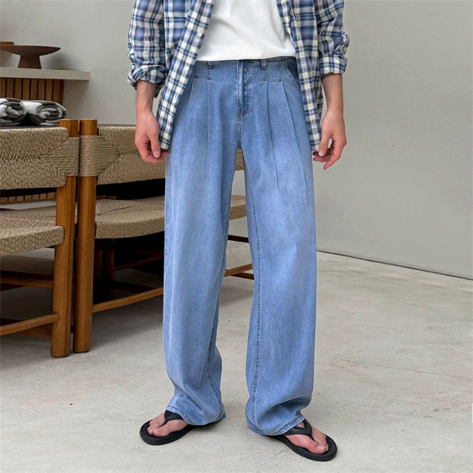 デニム ワイドパンツ メンズ ワイドデニム 柔らか ストレートジーンズ ワークパン...