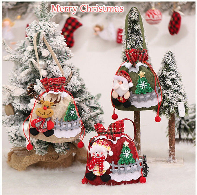 サンタグッズ クリスマスグッズ キャンディーバッグ 雑貨 クリスマスツリー飾り リネン ホームパーティ..