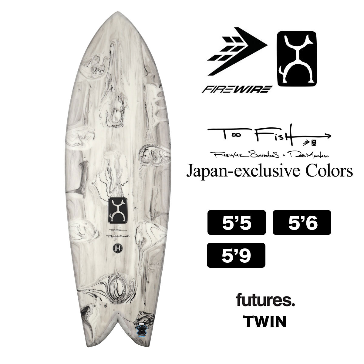 firewire ファイヤーワイヤー サーフボード ショートボード 5.5 5.6 5.9 トゥーフィッシュ FIREWIRE Too Fish japan exclusive Color Black ロブマチャド ツインフィン futures サーフィン 正規取扱店 ブラック 5'5 5'6 5'9