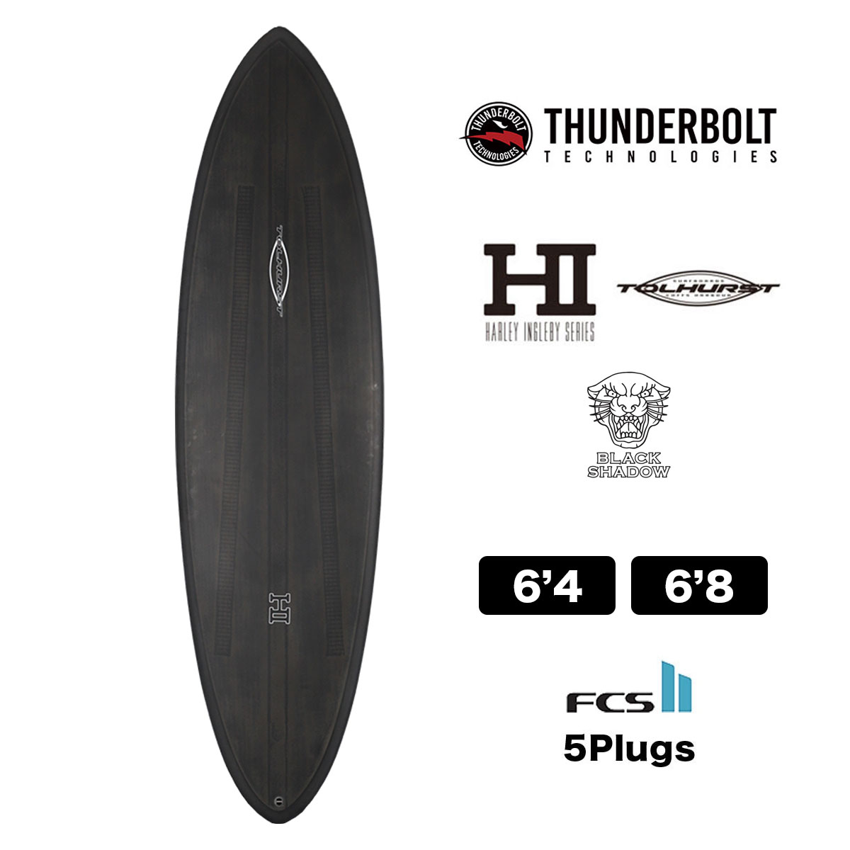 THUNDERBOLT TECHNOLOGIES MID 6 BLACK SHADOW サンダーボルトテクノロジー ミッドシックス ブラックシャドウ 6.4 6.8 ミッドレングス FCS2 5フィン 6'4 6'8