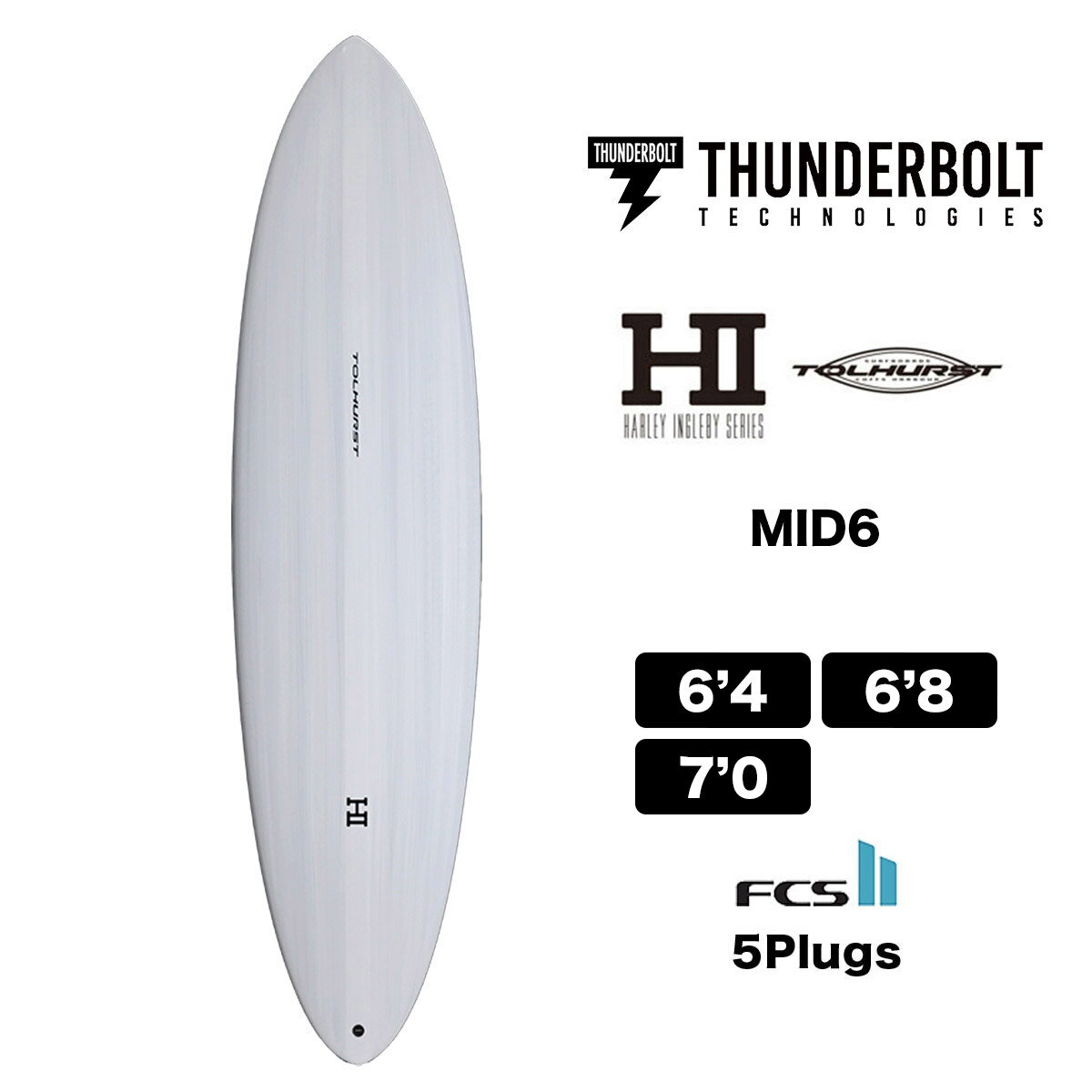 THUNDERBOLT TECHNOLOGIES MID 6 RED CANDY / WHITE サンダーボルトテクノロジー ミッドシックス 6.4 6.8 7.0 レッド キャンディー ホワイト ミッドレングス FCS2 5フィン オールラウンド 6'4 6'8 7'0