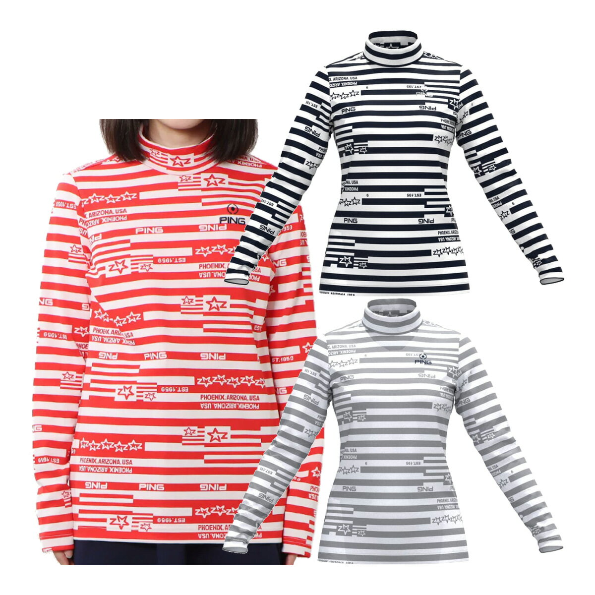 【レディース】ピン アパレル ゴルフウェア 長袖 ハイネックシャツ ジャガード総柄 622-2269014 トップス PING APPAREL 秋冬ウェア 秋冬モデル 22FW 女性用