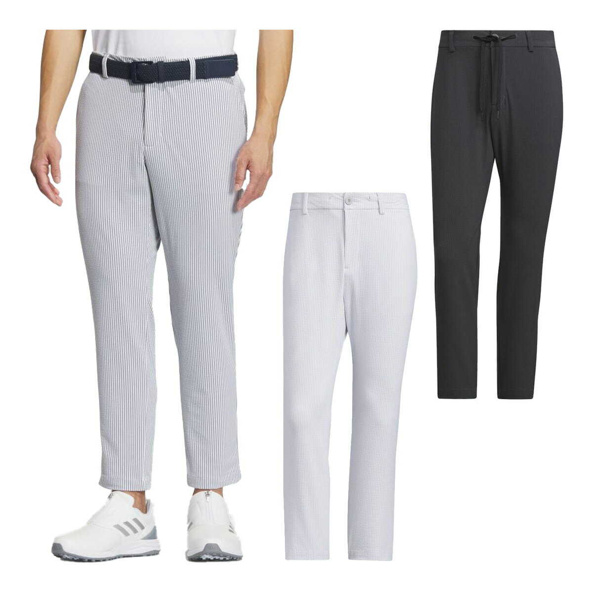 アディダス ゴルフ ロングパンツ 4WAYストレッチ シアサッカーアンクル 9分丈 メンズ IKK86 IN9018／IN9019／IN9020 ボトムス ゴルフウェア 2024年春夏モデル adidas golf 春夏ウェア