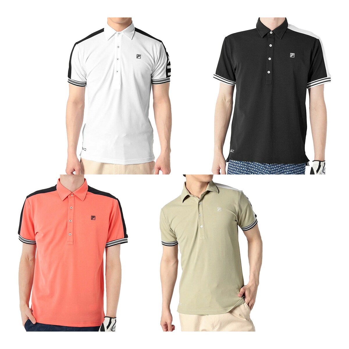 FILA Golf - フィラ ゴルフ 半袖 ポロシャツ 切替ライン メンズ 743-643 ゴルフウェア 春夏モデル FILA GOLF 743643 春夏ウェア 23SS 吸汗速乾 UVカット