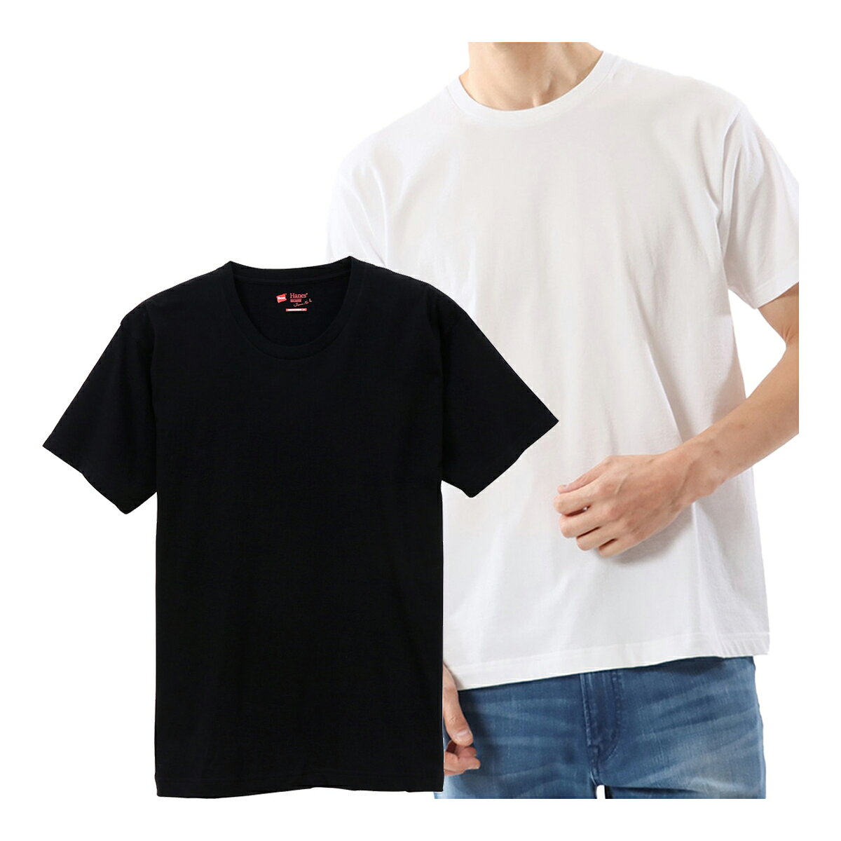 樂天商城 - 【2枚組】ヘインズ Hanes 半袖 クルーネックTシャツ 5.3oz ジャパンフィット メンズ H5310／H5320 T-SHIRTS シロ 白T クロT 黒T シンプル カジュアル 25SS 2025年春夏モデル Japan Fit インナー