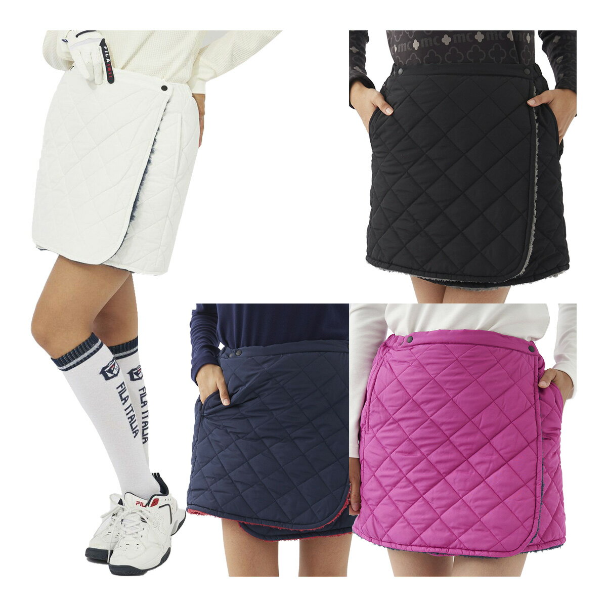 【レディース】マリ・クレール リバーシブル 巻きスカート フリーサイズ 733-949 ゴルフウェア 2023年秋冬モデル marie claire マリクレール 秋冬ウェア 女性用 733949 防寒 中綿入り