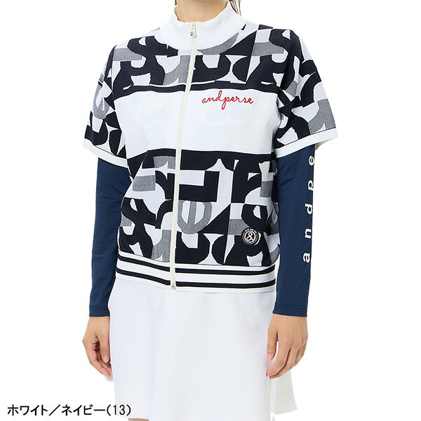 Jack Tradeの【レディース】アンパスィ 半袖 フルジップブルゾン ストレッチ アクティブニット AFF2704C2 アウター ゴルフウェア 2024年秋冬モデル and per se 秋冬ウェア 女性用｜アングル2