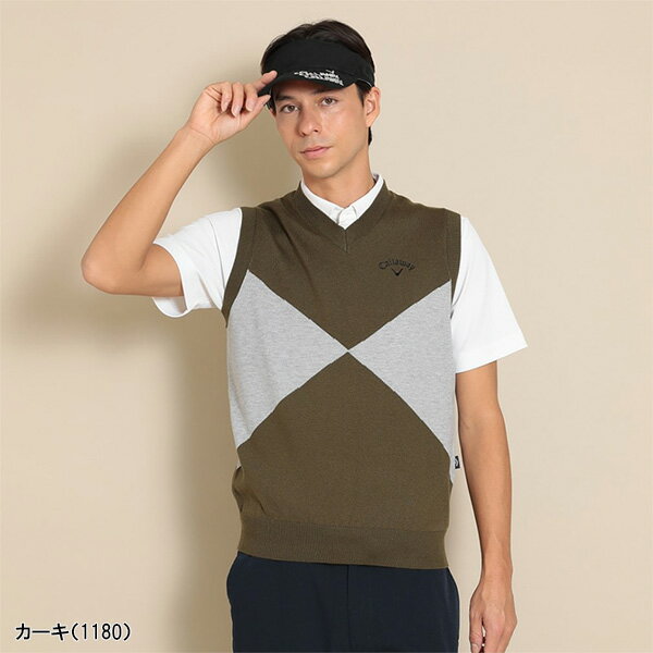 キャロウェイ Vネックニットベスト アーガイル 綿タッチ メンズ C24119102 トップス ゴルフウェア Callaway golf 春夏モデル 春夏ウェア 24SS