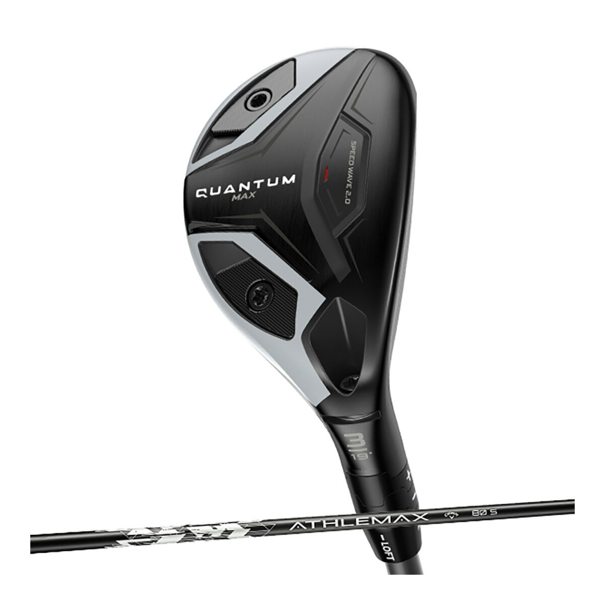 メーカー希望小売価格はメーカーサイトに基づいて掲載しています&nbsp; 高く大きな飛びと操作性を両立させた、 スピードウェーブ2.0の威力 『QUANTUM ユーティリティシリーズ』 &nbsp; ■スピードウェーブ2.0をソール内に接着 &nbsp; 「QUANTUM」のユーティリティシリーズにおいても、フェアウェイウッドシリーズ同様、さらなるスピードを求めて、ヘッド内部にスピードウェーブ2.0が搭載されました。ELYTEのフェアウェイウッドで登場したタイプに改良を加えたものと同様で、トウ・ヒール方向の全体の幅は狭くしつつ、その分、前後の距離を長く設定。また、前端はフェースの裏面ギリギリまで前進させ、ソール内面から浮かせている高さも、可能な限り低く設計されました。これにより、フェースカップ下部のヒンジ部分（L字に折れ曲がった部分）の長さを延ばすことが可能となり、フェース下部でのインパクト時でも、たわみ量を増大し、ボールスピードのロスを最小限に抑制。高い打ち出しと安定した飛距離性能を実現しています。また、浅重心設計で、インパクトでヘッドコントロールしやすくなっています。 なお、ユーティリティシリーズにおいては、スピードウェーブ2.0をビスで固定せず、ソール内面に接着する方式を採っています。 &nbsp; ■ロフト・ライ角の設定バリエーションが多いオプティフィット4をホーゼルに搭載 &nbsp; ELYTEのユーティリティと同様に、オプティフィット4と呼ばれるアジャスタブルホーゼルを搭載。各々のゴルファーごとに好みの弾道を得られやすくするだけでなく、番手間の飛距離のギャップを、より適正なものに調整できるようにもなりました。 &nbsp; ■進化したステップ・ソールデザインを採用 &nbsp; 「QUANTUM」のフェアウェイウッドと同様、ブラッシュアップされたステップ・ソールデザインも新たに採用されました。ステップの中央部分は、従来の台形型というよりは、より三角形に近い形状を採用。アドレス時のヘッドの安定感はキープしつつ、よりソールの抜けの良さがアップしています。 &nbsp; ■AI設計も継続導入 &nbsp; フェースには、キャロウェイが長年培ってきたAI設計（モデル・番手別専用設計）が導入されています。多くのゴルファーのリアルなスイングデータ、弾道データをインプットしながらAIが設計しているもので、フェースがインパクトでたわみやすくなった分、AI設計によるコントロールポイントがさらに強化され、弾道補正効果もこれまで以上に発揮されるようになりました。打点ごとに打ち出し角やスピン量などを最適化しつつ、安定したボールスピードを実現。より遠くの狭い着弾範囲へとボールを運んでくれます。 &nbsp; ■オリジナルシャフトで、よりフィットした1本を &nbsp; ATHLEMAX 80 シャフト &nbsp; &nbsp; ■QUANTUM MAX ユーティリティ &nbsp; ヘッド後方の膨らみが少なめで、全体的にスリムな印象のシェイプとなっています。よりアイアンのようにコントロールしやすくなっていると言えます。番手は3H（ロフト19度）、4H（21度）、5H（24度）、6H（27度）、7H（30度）の5種類を用意し、オプティフィット4ホーゼル全番手に採用。ソール後端のトウとヒールには台形を湾曲させたようなウェイト（約3gと約13g）も搭載しています。 &nbsp; ■Callaway Tour Velvet 360ラバー バックライン無し &nbsp; 約46g,口径60(5720522) &nbsp; ■専用ヘッドカバー付き &nbsp; HC CG OO QUANTUM MAX HY(5525122) &nbsp; QUANTUM MAX ユーティリティ 番手 3H 4H 5H フェース素材 / 構造 カーペンター455スチール / 次世代Aiフェース / フォージド・フェースカップ ボディ素材 17-4 ステンレススチール+ スピードウェーブ2.0+ ヒールウェイト約3g+ トウウェイト約13g クラブ長さ (インチ) 40.75 40.125 39.5 ヘッド体積 (cm3) 106 101 100 ロフト角（°） 19.0 21.0 24.0 ライ角（°） 59.75 60.385 61.0 ※6H、7Hの番手は受注生産のみとなります。 &nbsp; &nbsp; 硬さ S ラインアップ 3H 〇【L】 4H 〇【L】 5H 〇【L】 バランス D3 クラブ重さ(5H) 約372g シャフト重さ 約85.5g シャフトトルク 3.1 シャフト調子 中調子 ○：通常在庫　□：受注生産　※左用モデルの展開はありません。 ＊ATHLEMAX 60, ATHLEMAX 80は、シャフトカット前の値になります。 ＊Assembled in China / Japan 　ヘッドカバー：Made in China / Vietnam　 &nbsp;