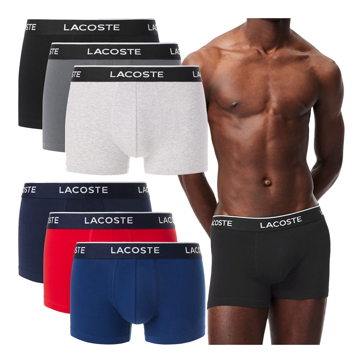 乐天商城 - 【3枚組】ラコステ LACOSTE 3パックストレッチコットントランクショーツセット メンズ 5H1300-10 下着 肌着 パンツ トランクス ボクサーパンツ アンダーウェア プレーン シンプル 無地