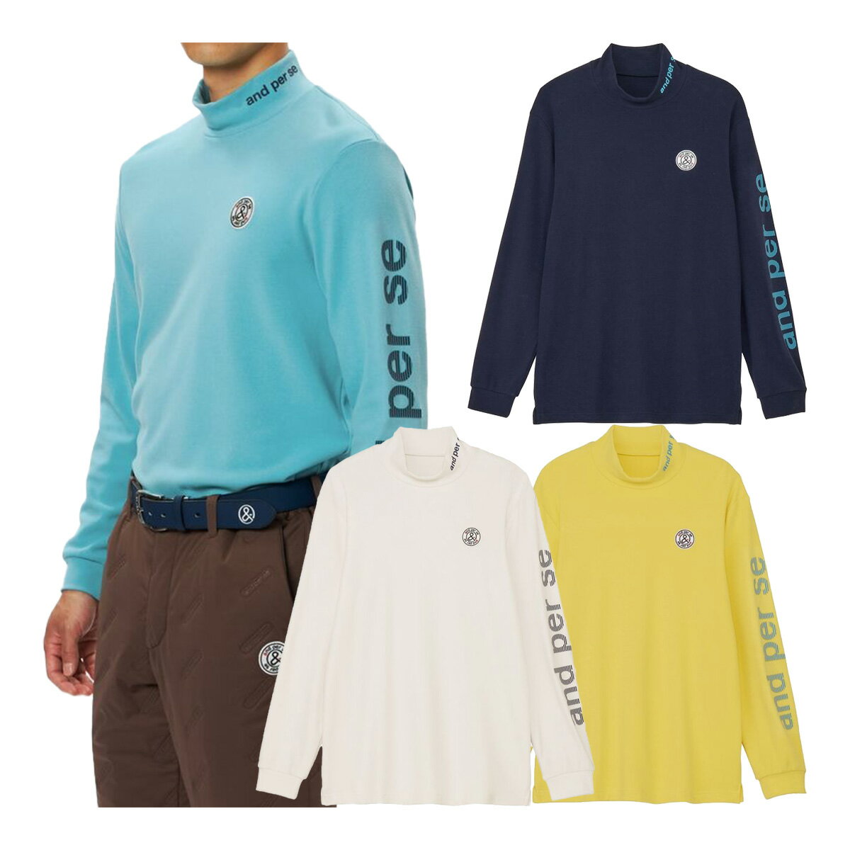 Polo Shirt - アンパスィ 長袖 ハイネックシャツ マシュマロスムース メンズ AMF9235V8 トップス ゴルフウェア 2025年秋冬モデル and per se 秋冬ウェア