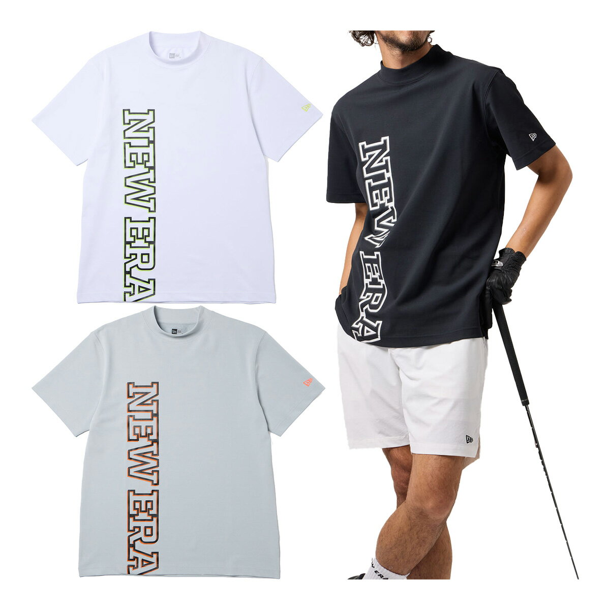 乐天商城 - ニューエラ ゴルフウェア 半袖 ミッドネック Tシャツ 鹿の子 Vertical Logo バーチカルロゴ ティーシャツ ユニセックス 14859920／14859921／14859922 2026年春夏モデル NEW ERA NEWERA Golf メンズ レディース ニューエラゴルフ 吸汗速乾 紫外線カット