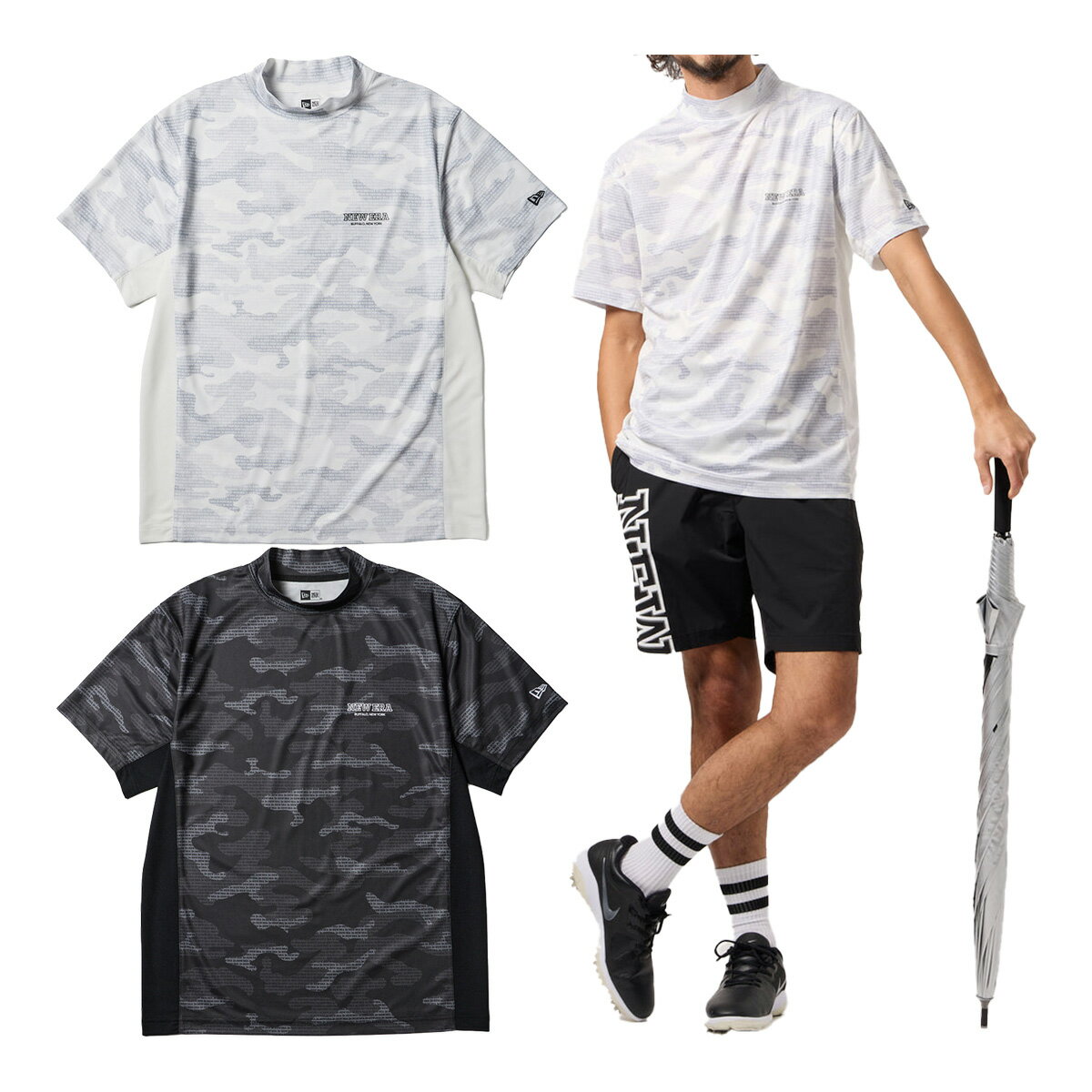 乐天商城 - ニューエラ ゴルフウェア 半袖 ミッドネック Tシャツ Camo カモ ティーシャツ ユニセックス 14859926／14859927 2026年春夏モデル NEW ERA NEWERA Golf メンズ レディース ニューエラゴルフ 吸汗速乾 紫外線カット