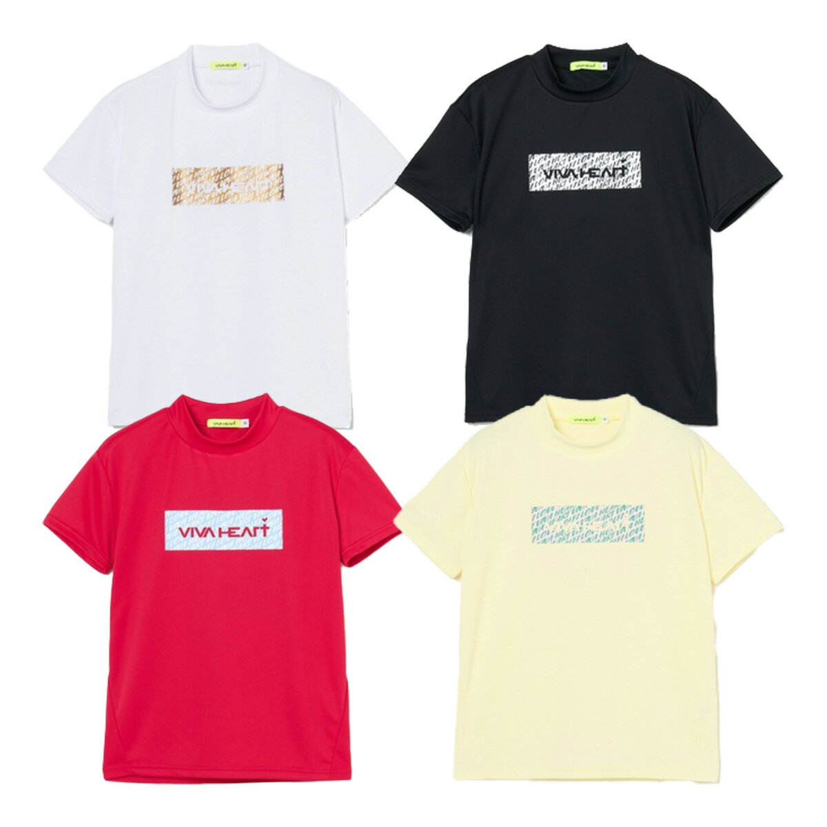 VIVA HEART - 【レディース】ビバハート ゴルフ 半袖 モックネックシャツ ボックスグラフィック半袖Tシャツ 012-25344 トップス ゴルフウェア 2026年春夏モデル VIVA HEART 春夏ウェア 女性用