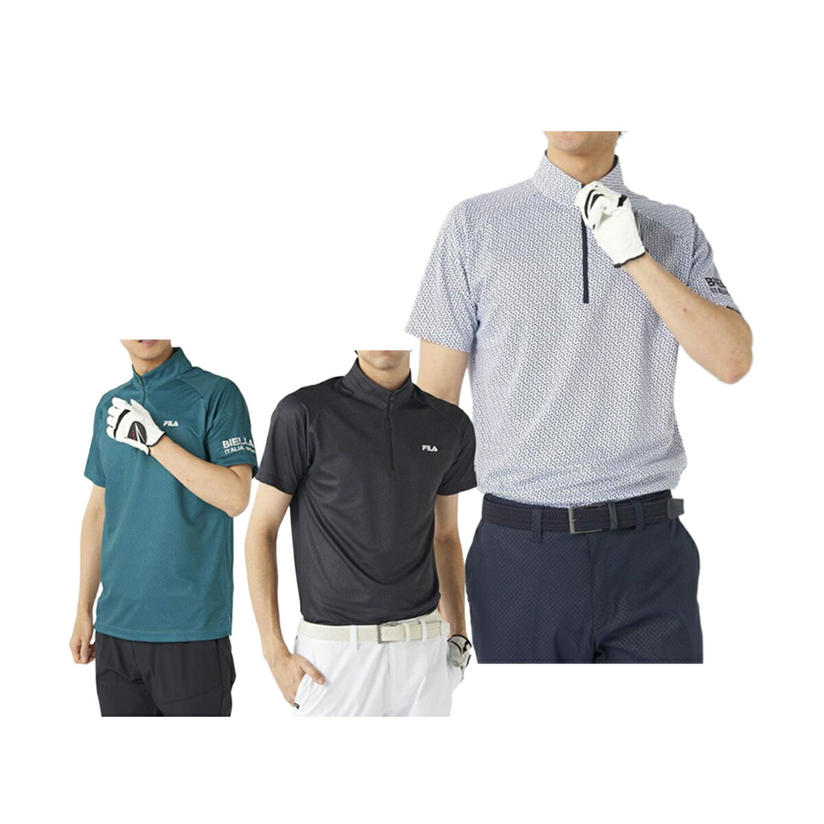 FILA Golf - フィラ ゴルフ 吸汗速乾 UVカット 接触冷感 遮熱 半袖 シャツ 柄ハーフ ZIP 745-608 ゴルフウェア 春夏ウェア FILA GOLF