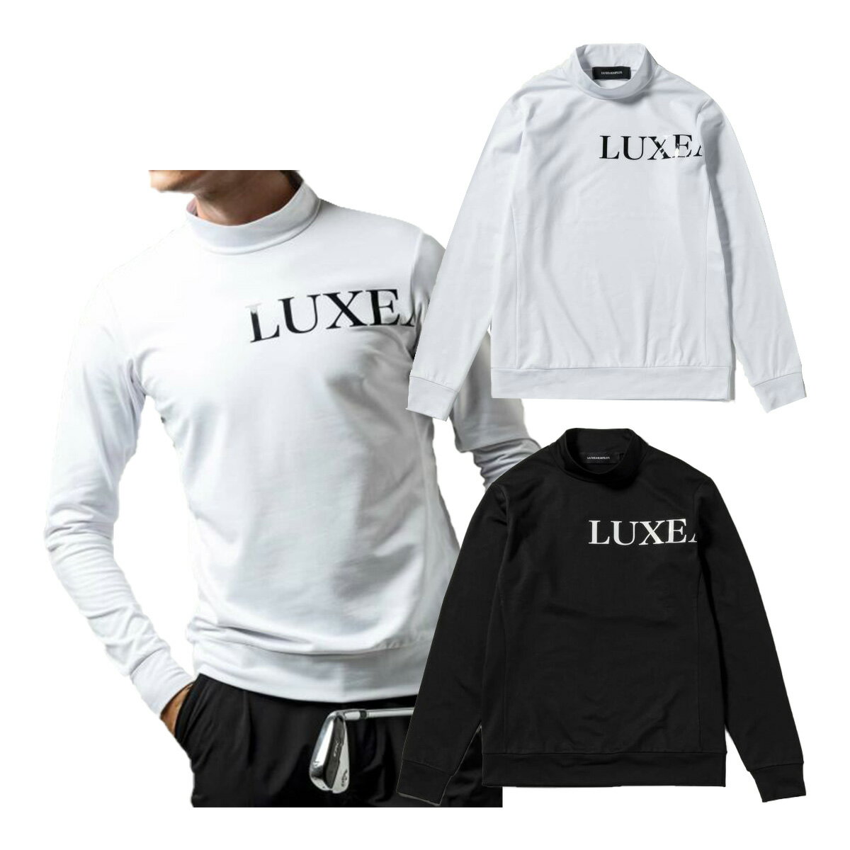 リュクスエイケイエムプラス ゴルフ 長袖 光沢ロゴモックネックシャツ Tシャツ メンズ LAT-23017 ゴルフウェア 2023年秋冬モデル LUXEAKMPLUS 秋冬ウェア