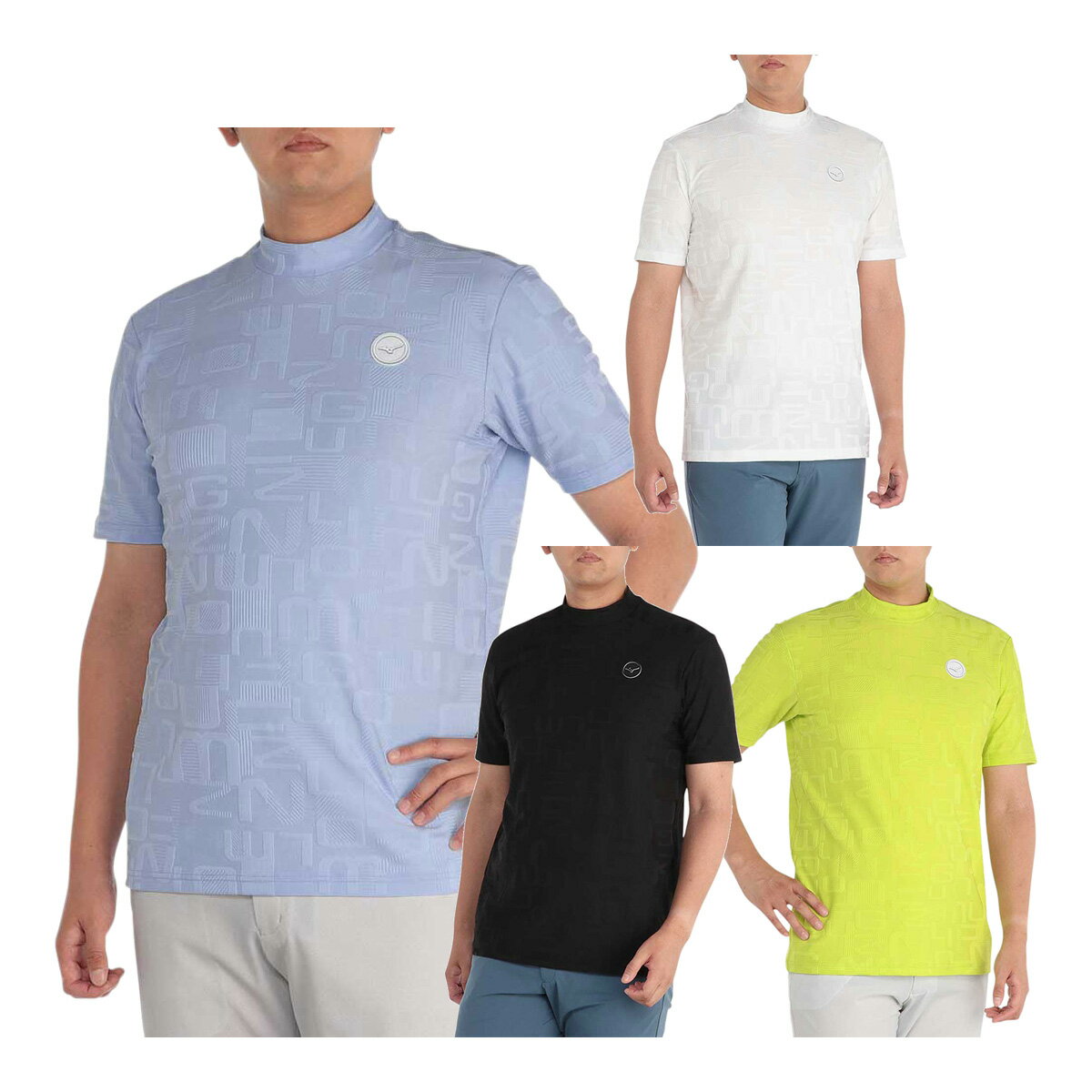 ミズノ ゴルフ 半袖 モックネックシャツ ロゴジャガード メンズ E2MAB024 トップス ゴルフウェア 2024年春夏モデル 春夏ウェア Mizuno Golf E2MAB02401 E2MAB02409 E2MAB02428 E2MAB02437 UVカット