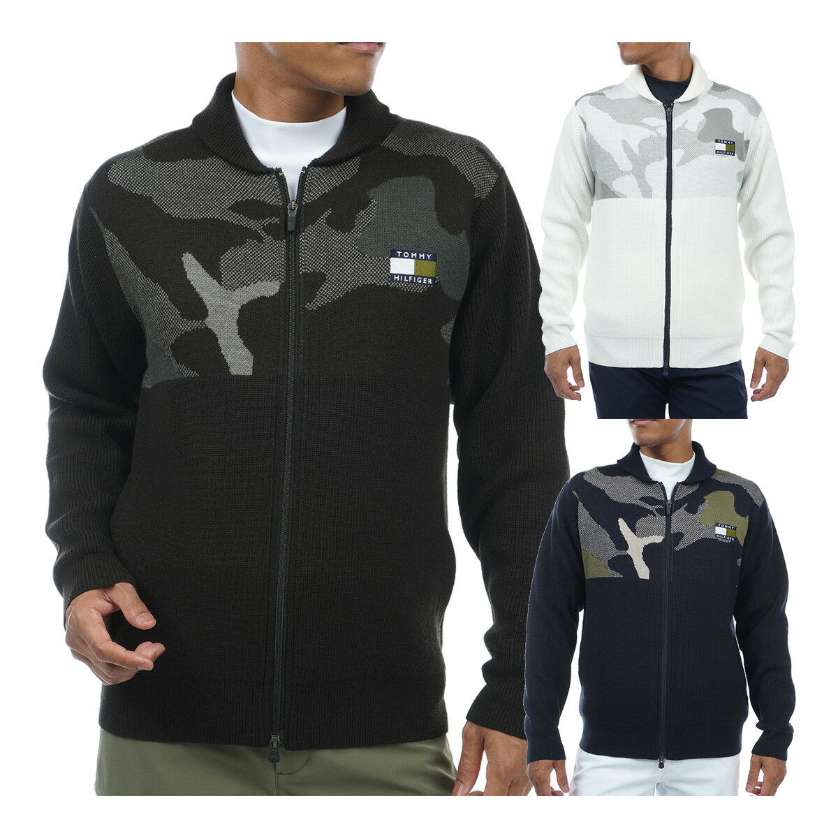 トミー ヒルフィガー ゴルフ 長袖 カモジャガード フルジップショールカラーセーター メンズ ニット TH..