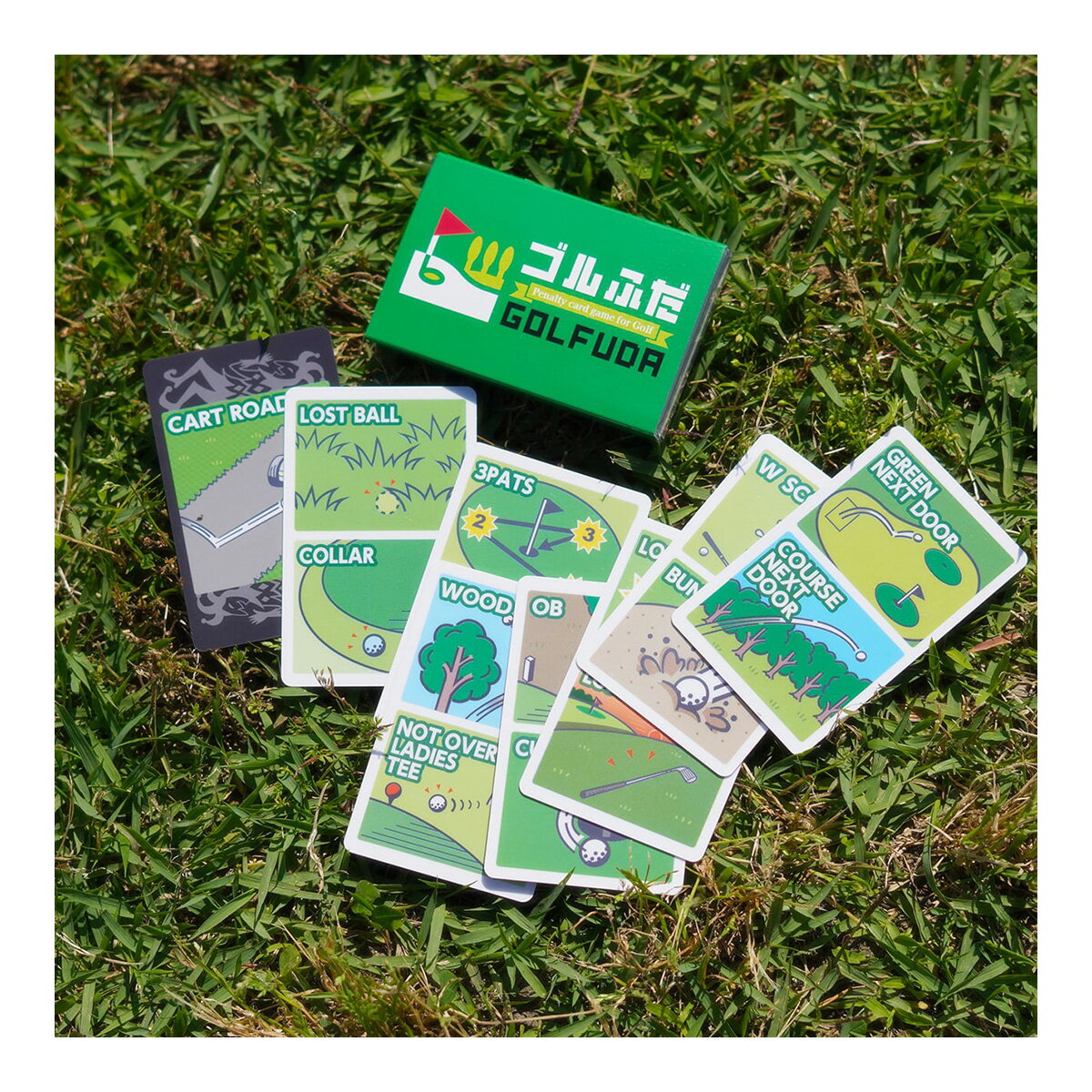 【ご注意】お客様都合（サイズが合わない、イメージが違う等）での返品及び交換はお受け出来ませんのでご了承下さい。商品説明 ゴルフの楽しさが広がるプレイカードです！ 実際にゴルフのラウンドを回りながら、カードに描かれているプレーと 同じことをしたプレーヤーにカードを渡します。 最終的に一番多くのカードを持っていたプレーヤーがペナルティーを受けたり、 反対に特別賞を贈ったり、「いつものゴルフに遊び心をプラス」する カードゲームです。 内容量 8枚 プレイヤー数 2〜4名 ご注意 火気に近づけないで下さい