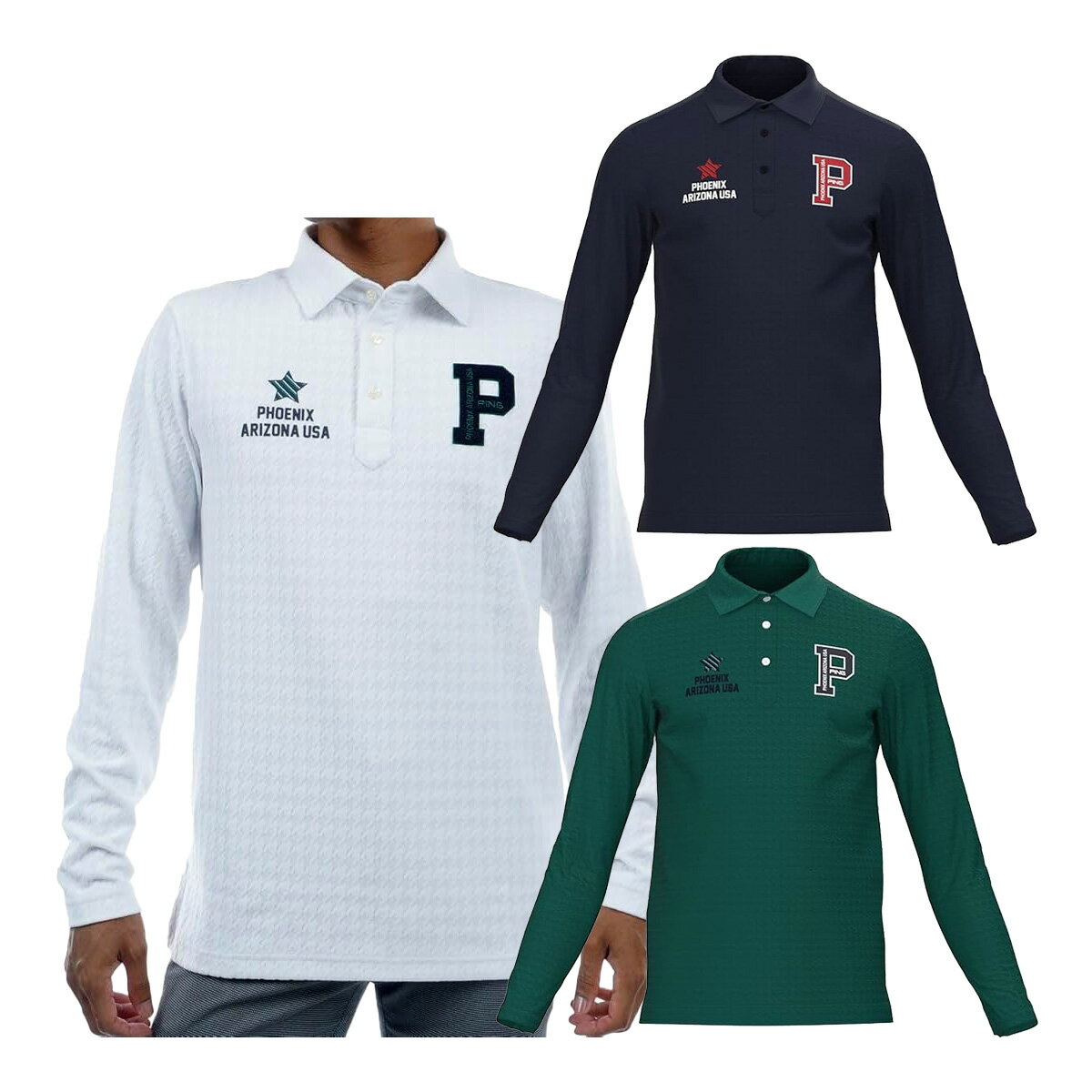 ピンゴルフ長袖ポロシャツ千鳥ジャカ...