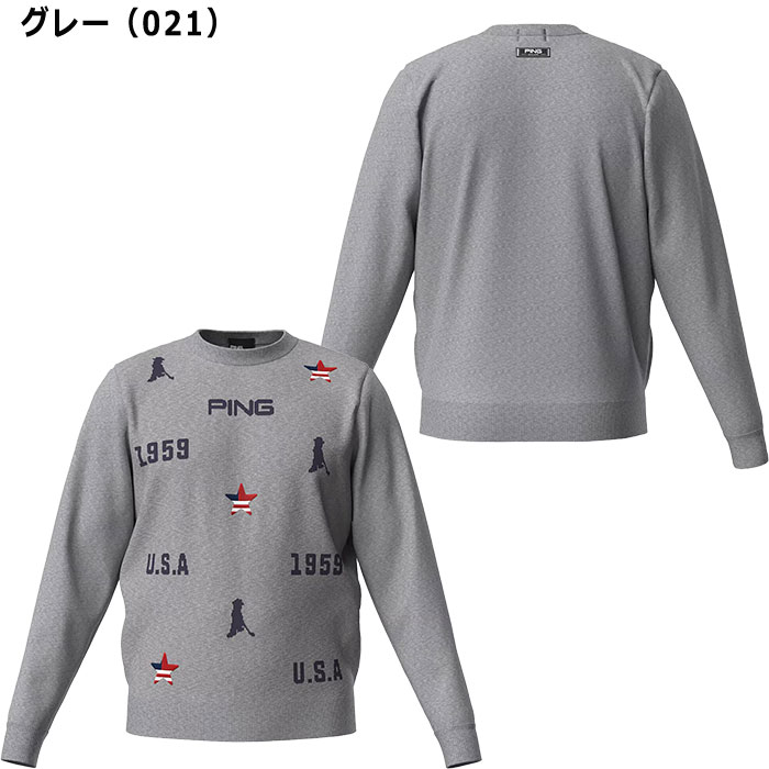 【最大6000円引きクーポン配布中】ピン ゴルフ USA柄 ジャカード クルーネック ニット プルオーバー 621-4270901 ゴルフウェア トップス 2024年秋冬モデル PING GOLF