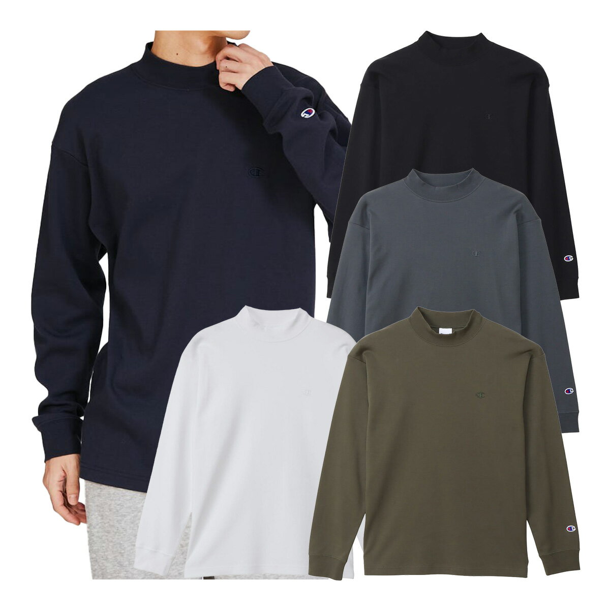 乐天商城 - チャンピオン Champion 長袖 モックネックシャツ ロングスリーブTシャツ メンズ C3-C427 2025年秋冬モデル 秋冬ウェア 25FW ベーシック チャンピオン タウンユース タウンウェア カジュアル