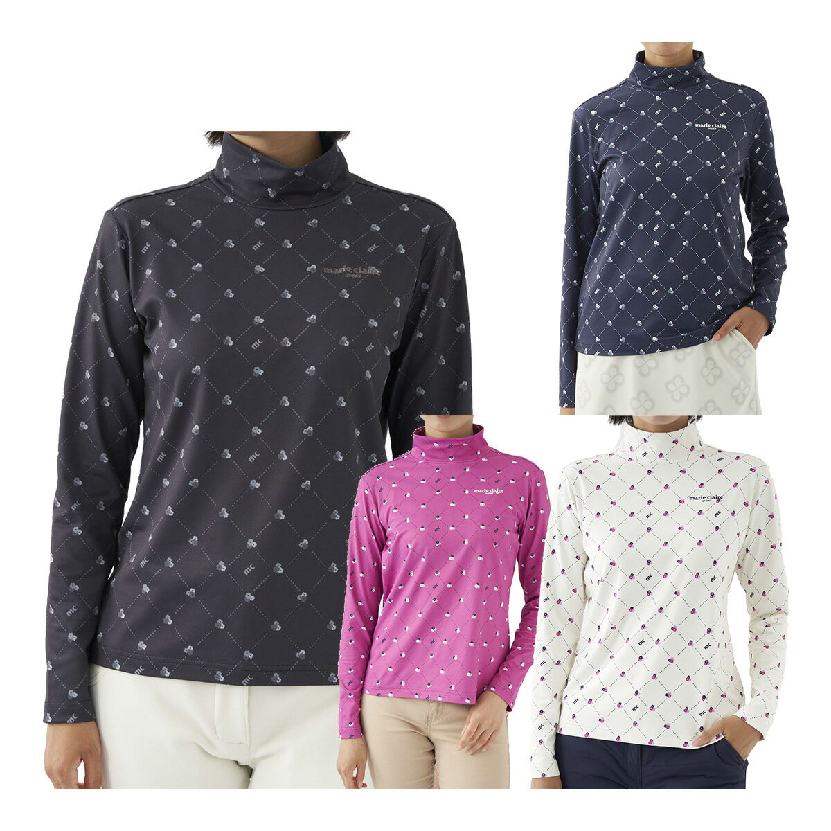 【レディース】マリ・クレール 長袖 モックネックシャツ 733-503 ゴルフウェア 2023年秋冬モデル marie claire マリクレール 秋冬ウェア 女性用 733503 UVカット 保温