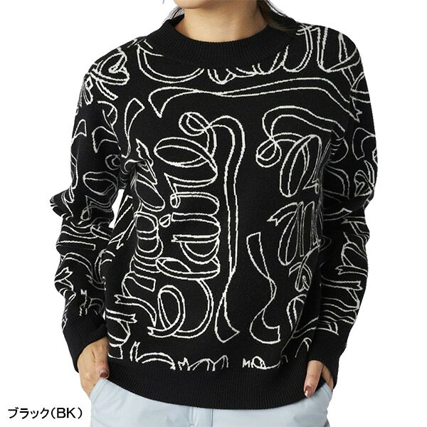 【レディース】マリ・クレール 長袖 ニット リボンロゴ クルーネック セーター 735-750 ゴルフウェア トップス 保温 2025年秋冬モデル marie claire マリクレール 秋冬ウェア 女性用