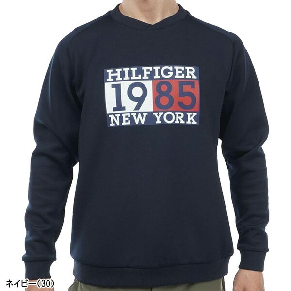 トミー ヒルフィガー ゴルフ 長袖 ロゴ クルーネック スウェット プルオーバー メンズ THMA350 トップス ゴルフウェア 2023年秋冬モデル TOMMY HILFIGER 秋冬ウェア 23FW
