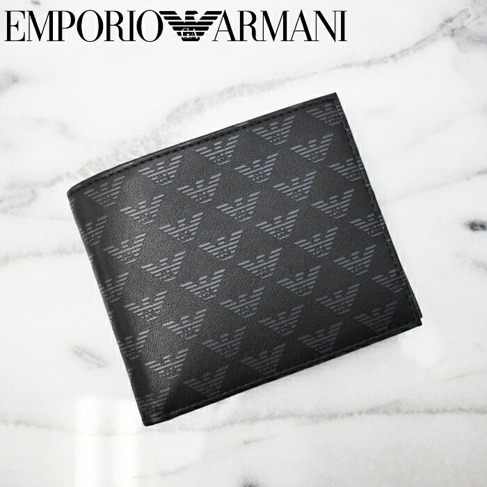 エンポリオ アルマーニ 財布 メンズ EMPORIO ARMANI エンポリオ アルマーニ イーグルロゴ 二つ折り財布 小銭入れ付き ブラック YEM122 YTO2J エンポリオアルマーニ 財布