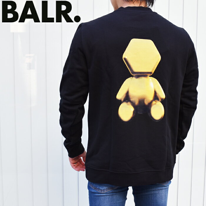 BALR. ボーラー クルーネック スウェットシャツ トレーナー JET BLACK/ブラック×ゴールド バックプリント Olaf Straight Gold Doll Emblem Crewneck balr Tシャツ ロンT B1262.1064 ボーラー トレーナー