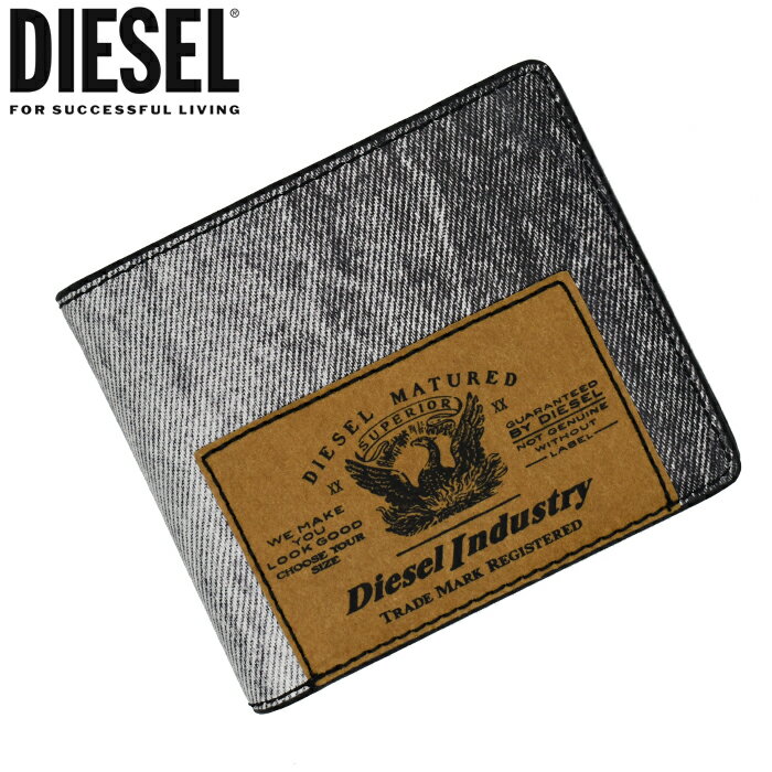 ディーゼル 財布（メンズ） DIESEL ディーゼル デニムプリント レザー二つ折り財布 小銭入れ付 ブラック系 X09914 P6375 H1939 JACKRON BI-FOLD COIN ディーゼル 財布 diesel 財布 メンズ レディース