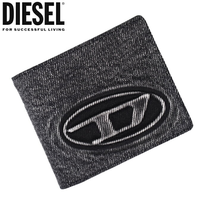 DIESEL ディーゼル 二つ折り財布 小銭入れ付 ブラックデニム X10610 P8764 T8013 1DR BI FOLD COIN S 3D ディーゼル 財布 diesel 財布 メンズ レディース