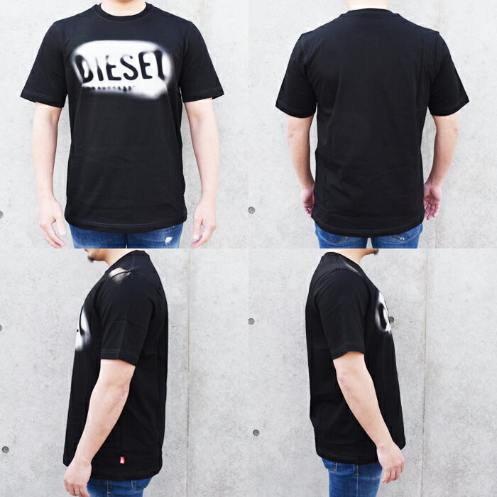 DIESEL ディーゼル 半袖クルーネックTシャツ ブラック 抜染プリントTシャツ A19971...