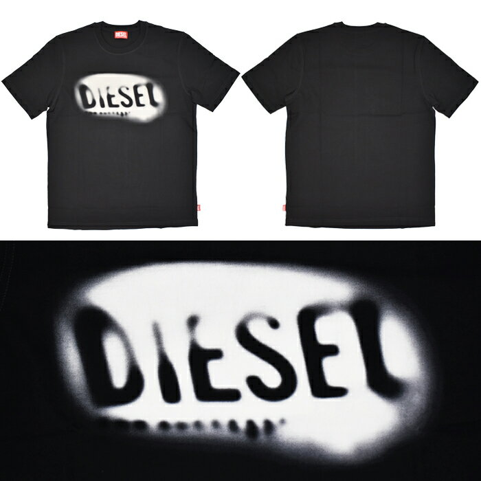 DIESEL ディーゼル 半袖クルーネックTシャツ ブラック 抜染プリントTシャツ A19971...