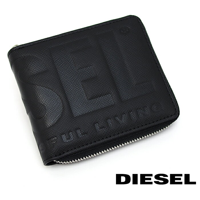 DIESEL ディーゼル ラウンドファスナー二つ折り財布 小銭入れ付 ブラック ZIPPY HIRESH XS X08177 P0408 T8013ディーゼル 財布 diesel 財布