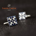 SIMON CARTER サイモンカーター カフス カフリンクス カフスボタン ENAMEL FLORAL SQUARE NAVY/ネイビー×シルバー サイモンカーター カフス スクエアカフス 結婚式 ビジネス プレゼント 贈り物 おしゃれ カフス カフスボタン ブランド